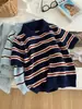 Moda Estilo Coreano Retro Rayas Solapa Tejido Manga Corta Mujer 2026 Otoño Invierno Nuevas Llegadas Suéter Jersey Top Pequeño