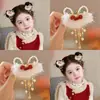 Franja de Dança do Leão Infantil Grampo de Cabelo de Ano Novo 2026 Novo Modelo para Meninas Estilo Chinês Grampo de Cabelo Vermelho Acessório de Cabeça