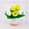Planta em Vaso Pequeno de Rosa de Alta Simulação Transfronteiriça 6 Rosas Decoração de Mesa Flor de Simulação Pequeno Ornamento Decoração de Casamento Flor Artificial