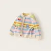 Abrigo-suéter para niña, nueva colección otoño 2026, elegante cárdigan tejido con rayas coloridas inspiradas en la dopamina