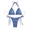 Bikini Sexy Europeo y Americano Pecho Grande Triángulo Dividido Traje de Baño Cuello Halter Encaje Impreso Transfronterizo Nuevo Traje de Baño para Aguas Termales para Mujeres
