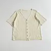 Cardigan de Punto Fino Calado de Verano Camiseta de Manga Corta para Mujer 2026 Nueva Moda Cómoda Transpirable Top Chaqueta con Cuello en V