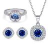 Prata de lei s925 zircônia safira brincos de prata colar de safira aquamarina anel colorido de safira azul conjunto de joias conjunto de três peças