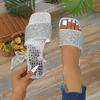 Zapatillas de tacón alto para mujer, Sandalias de verano para exterior, Moda 2025, Nuevas sandalias brillantes de pedrería y cuentas de una sola tira para mujer