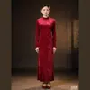 Vestido Cheongsam Melhorado de Cor Sólida Veludo Estilo Retrô Gola Alta Manga Longa Elegante Slim Fit Linha H Saia Longa Feminino Outono