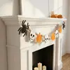 Fornecimento exclusivo transfronteiriço: Bandeira de feltro de caveira para Halloween, bandeira de aranha com contas de madeira, decoração de lareira de Halloween, entrega OEM