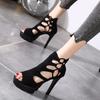 Sandálias Sexy Vazadas da Moda para Mulheres, Novo Estilo Verão 2026, Saltos Finos, Plataforma Impermeável Salto Alto, Peep-Toe Bico Redondo Sapatos Romanos