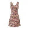 Vestido Floral de Cuello en V sin Mangas Estilo Europeo y Americano, Nuevo Estilo de Verano, Ceñido a la Cintura y Ajustado