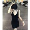 Dulce Chica Caliente Vestido Negro de Tirantes Halter para Mujer Primavera Verano 2025 Nuevo Ajustado Sin Espalda Slim Fit Bodycon Vestido Trendy