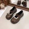 Zapatos Mary Jane gruesos de estilo retro con lazo a la moda para mujer, nuevo estilo de otoño con encaje y velcro, zapatos de plataforma de cuero que aumentan la altura