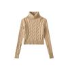 Inverno Novo Gola Alta Twist Malha Pulôver Suéter Feminino Quente Meninas Cintura Alta Manga Longa Curta Base Top C Cor Sólida