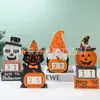 Decoração de Mesa de Gato de Madeira de Halloween Artesanato de Contagem Regressiva de Abóbora Enfeites