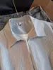 Camisa Masculina de Manga Curta para Adolescentes, Verão, Caimento Solto, Listrada, Estilo Americano, Top Versátil, Gola Reversível Oversized, Casual