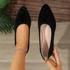 Zapatos planos slip-on estilo europeo y americano para mujer, disponibles en stock, con un brillante adorno de pedrería en la parte superior