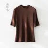 Camiseta de Manga Curta de Verão Tencel Lã Manga Cinco Pontos Camisa Base Estilo Coreano Feminina Slim Fit Camiseta de Manga Curta Top de Camada Interna para Mulheres