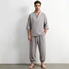 Nueva ropa para hombre transfronteriza estilo chino traje de algodón y lino, conjunto de dos piezas simple holgado retro de manga corta de verano para hombre Hanfu
