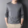 Nueva Camiseta de Manga Larga con Cuello Redondo para Hombre Otoño 2024 Camiseta Básica de Algodón para Hombre de Negocios Casual de Edad Media de Alta Gama