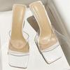 Sandalias de Verano para Mujer sin Cierre 2026 Nuevo Estilo Punta Cuadrada Tacón Grueso de Cristal Transparente Sexy Zapatos de Tacón Alto Sandalias Elegantes