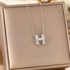 Nuevo Collar de Acero de Titanio para Celebridades Estilo Francés para Mujer Lujo Ligero Creativo Letra H Conjunto Colgante de Diamante Cuadrado Cadena Clavícula Lujo Ligero Joyería