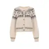 Cárdigan de punto Fair Isle de manga corta vintage, novedad de otoño 2026, chaqueta suéter casual gris claro rosa para mujer