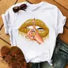 Comercio exterior wish ebay moda europea y americana labios rojos camiseta de manga corta con cuello redondo para mujer talla grande