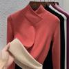 Camiseta Térmica Base de Polar con Cuello Superpuesto para Mujer, Nuevo Estilo Otoño e Invierno 2026, Cuello Semialto, Manga Larga, Forro Polar, Cálido Top de Seda y Lana
