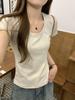 Elegante Top Básico de Verano 2026 para Mujer, Manga Corta, Cuello en U, Estilo Coreano, Sencillo, Ajustado, Color Sólido, Camiseta Interior