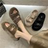 Slippers de felpa con suela gruesa talla grande transfronterizos para mujer, nuevos de otoño e invierno 2024, moda, hebilla de cuero, zapatillas de algodón peludo