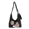 Bolsa de Compras Bordada Ecológica de Moda Japonesa Bolso de Hombro Único Informal de Moda Bolso Tote Cruzado de Tela de Mano