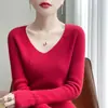 Camisa básica de gola V slim fit para mulheres, nova coleção outono e inverno, suéter básico de alta costura ready-to-wear, tricô justo modelador para mulheres, disponível para atacado