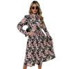 Otoño Europeo Exportación Transfronteriza 2024 Nuevo Vestido Floral Plisado de Media Cuello Alto Francés con Falda Estampada de Manga Larga