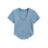 Estilo Puro Desejo Garota Picante Gola U Bainha Curva Manga Curta Camiseta Verão Novo Versátil Slim Fit Curta Cor Sólida Top Básico
