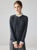 Cardigã feminino de cashmere, 100% cashmere de cabra puro, novo estilo outono e inverno, casaco suéter de malha com gola redonda e design de babados