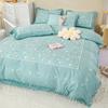 Explosiones de Tesoros Estilo Coreano Pastoral Floral Pequeño Juego de Cuatro Piezas Algodón Engrosado Amigable con la Piel Cepillado Sábana para Cama Individual y Doble Funda de Edredón para Dormitorio