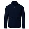 Outono e Inverno Transfronteiriço Novidade Masculina Tricô Cor Sólida Casual Camisa Base Quente Gola Alta Meio Zíper Tricô Masculino