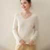 Suéter de Cachemira Simple de Cuello en V Espesado de Doble Hebra para Mujer en Otoño e Invierno Nuevo Jersey Tejido de Manga Larga con Aspecto Holgado y Adelgazante