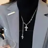 Collar Colgante Doble Cruz para Mujer, Cadena Larga para Suéter Estilo Hip-Hop Otoño e Invierno, Accesorio de Cadena para Suéter de Pareja Moderno y Sencillo