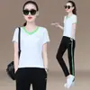 651# Conjunto Esportivo de Manga Curta Feminino Verão 2023 Nova Moda Calça Loose Casual Roupa Redutora de Idade Conjunto de Duas Peças