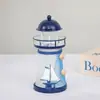 Faro de Lata Oceánico Led Intermitente Decoración Creativa para el Hogar Artesanías de Hierro Faro de Estilo Mediterráneo Decoración