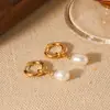 Aro para Oreja de Acero de Titanio de Celebridad de Internet Europea y Americana Pendientes de Perla de Agua Dulce Elegantes de Lujo Ligero Pendientes Pendientes Pendientes de Acero Inoxidable Transfronterizos