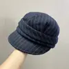 Nuevo Sombrero de Pintor Británico Pleats Retro Otoño e Invierno, Boina Versátil Rayada de Pico de Pato para Mujer, Hace que la Cara se Vea Más Pequeña y Cálida