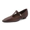 Zapatos Mary Jane de Piel de Vaca Texturizada Estilo Retro Británico con Punta Fina, Novedad Primavera 2025, Tacón Bajo Grueso, Zapatos de Una Sola Pieza Completamente de Piel para Mujer