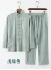 Traje Tang de Algodão e Linho Estilo Chinês Traje de Manga Longa para Homens, Estilo Chinês Retro Solto Hanfu Tai Chi Top, Roupa Zen, Roupa de Leigo