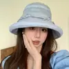 Sombrero de Pescador de Organza de Encaje Esponjoso Japonés para Mujer Verano Ala Ancha Protección Solar Temperamento Versátil Transpirable Sombrero para el Sol