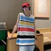 Colete Listrado Colorido Contrastante Retrô de Verão Colete Tricô para Homens e Casais Moda Estilo Preguiçoso Tricô de Camada Nicho para Homens