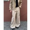 Pantalones plisados de rayas caqui estilo retro americano con cinturón para hombre y mujer, nuevo estilo de verano, pantalones rectos holgados de pierna ancha