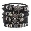 TEMU Europa e Estados Unidos venda quente transfronteiriça moda dominadora caveira rebite multicamadas couro trançado conjunto de cinco peças pulseira de couro masculina