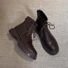 Botas Pretas Estilo Britânico Martin para Mulheres, Bico Redondo, Salto Grosso, Botas Justas, Sola Grossa, Botas Curtas Emagrecedoras