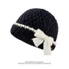 Novo chapéu de tricô estilo coreano fofo com laço para outono e inverno, versátil, quente e à prova de frio, gorro pescador para mulheres