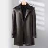Chaqueta de cuero genuino Haining, abrigo de piel de oveja de longitud media para hombre, nuevo estilo otoño/invierno Haining, chaqueta cortavientos de cuero con cuello tipo traje